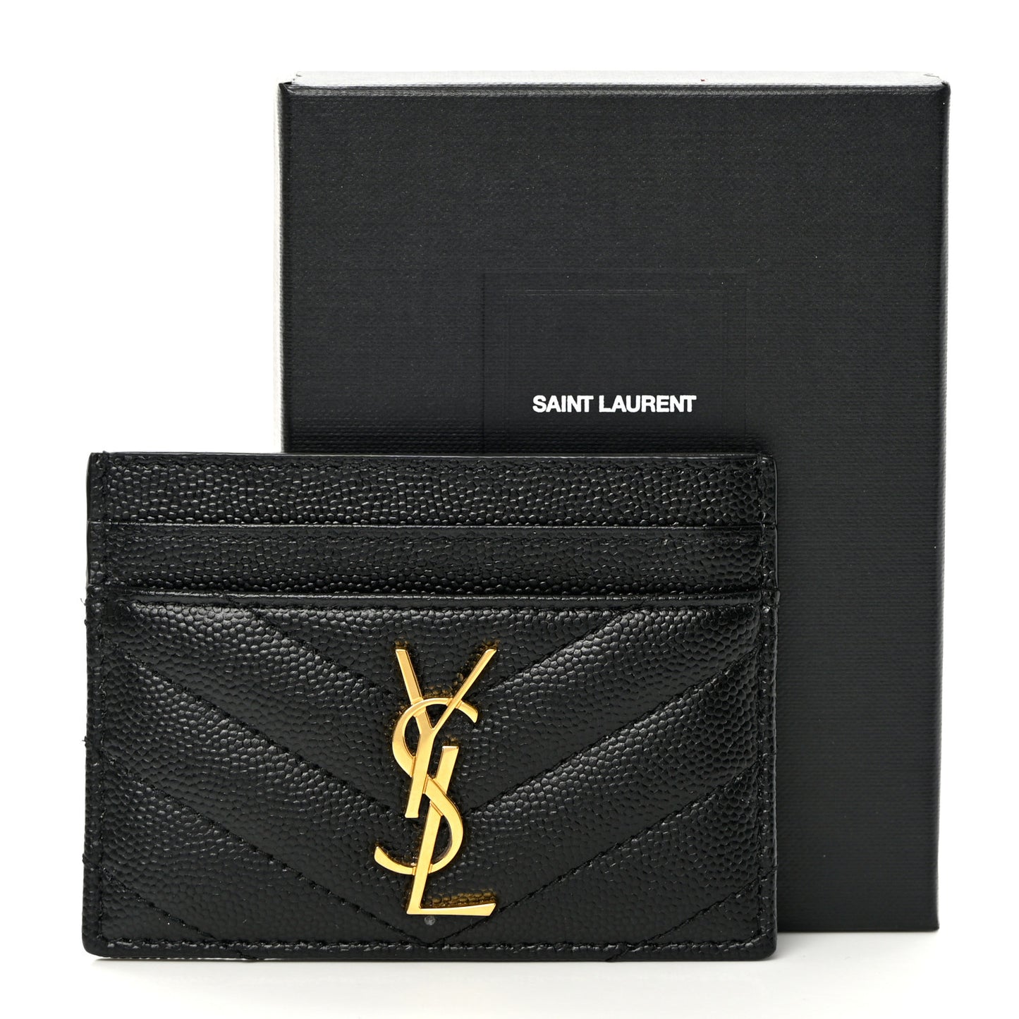 Grain De Poudre Matelasse Chevron Monogram Credit Card Case Black
