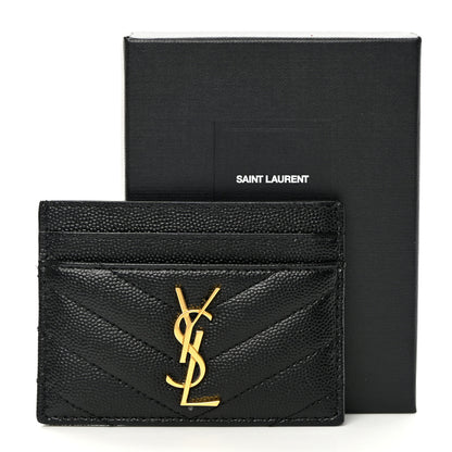 Saint Laurent Grain De Poudre Matelasse Chevron Monogram Credit Card Case Black 10 of 10