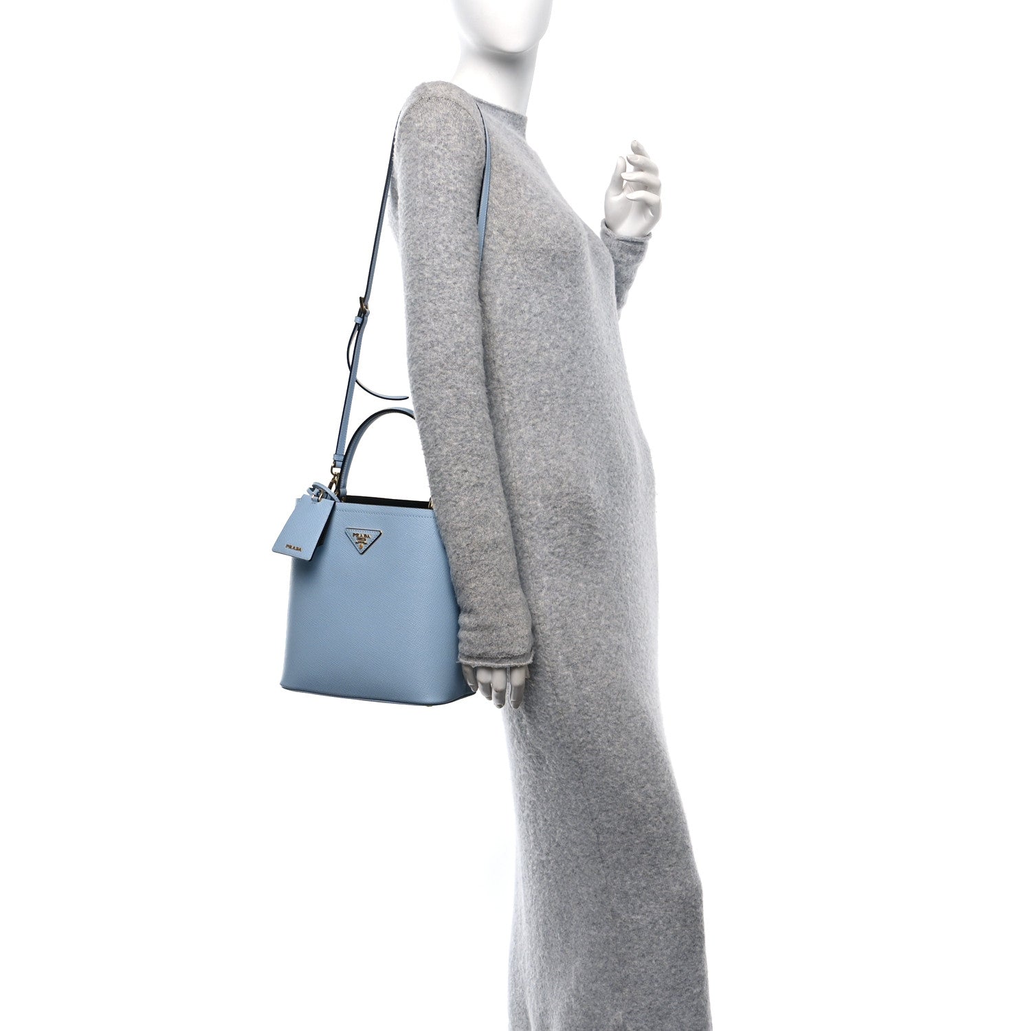 Prada Saffiano Cuir Calfskin Medium Panier Bucket Bag Astrale Blue 3 of 9