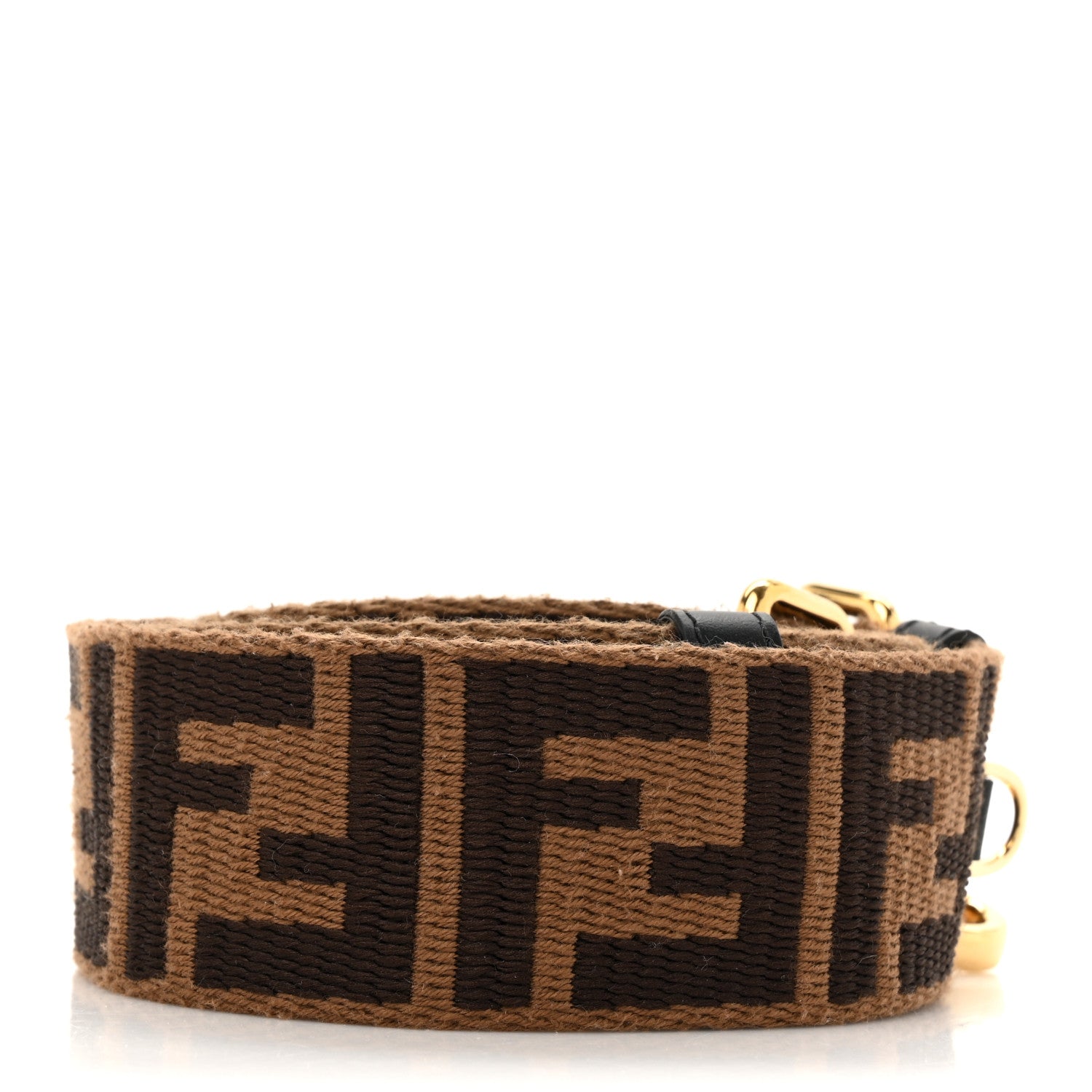 Fendi Ribbon Vitello Century FF 1974 Flat Studded Strap You Fango Marrone Ebano 2 of 5