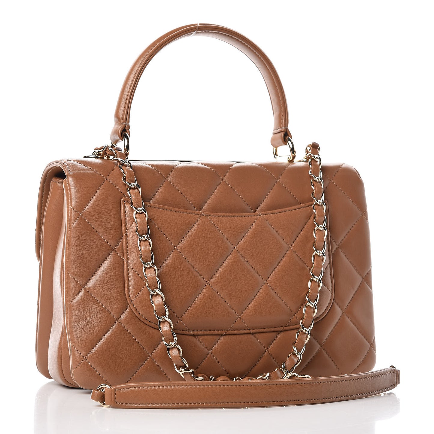 Lambskin Quilted Small Trendy CC Flap Dual Handle Bag Camel
