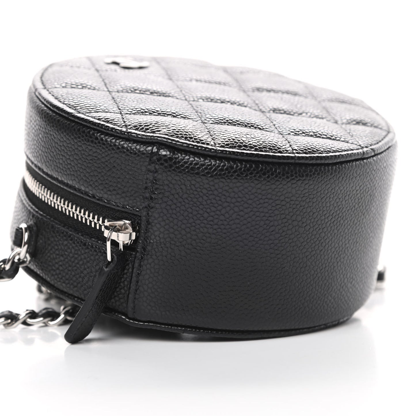 Caviar Quilted Round Clutch With Chain Black