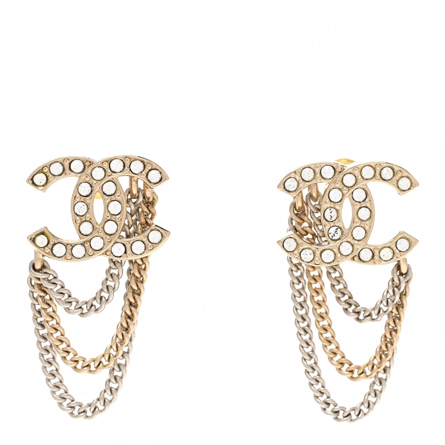Crystal Chain CC Earrings Gold