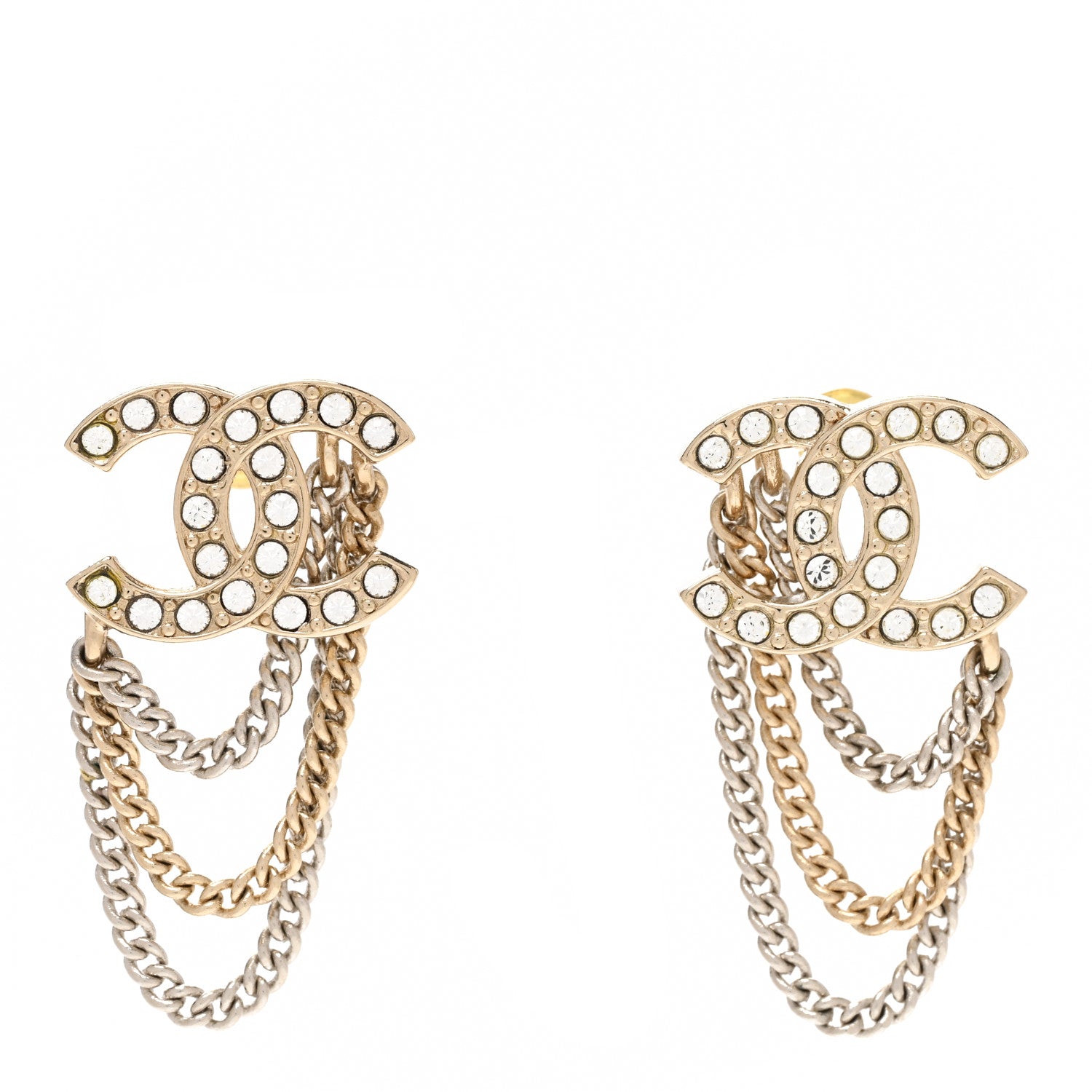 Chanel Crystal Chain CC Earrings Gold 1 of 4