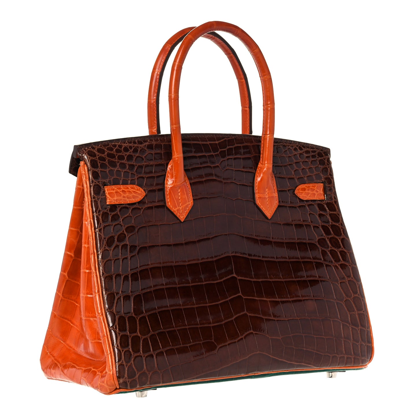 Shiny Niloticus Crocodile Horseshoe Birkin 30 Vert Emeraude Orange Miel