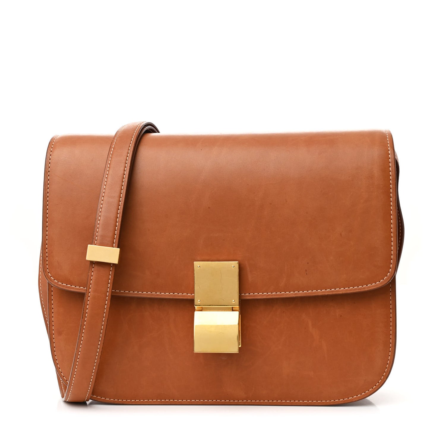 Natural Calfskin Medium Classic Box Flap Bag Tan