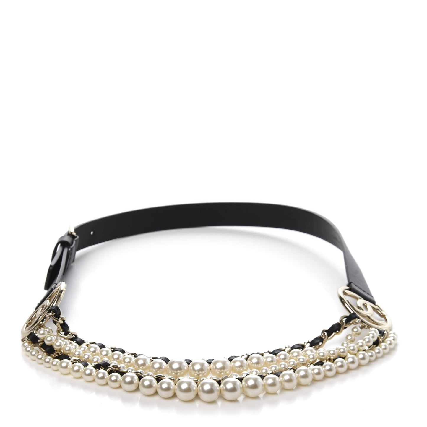 Calfskin CC Pearl Chain Belt 70 28 Black