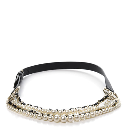 Chanel Calfskin CC Pearl Chain Belt 70 28 Black 2 of 9