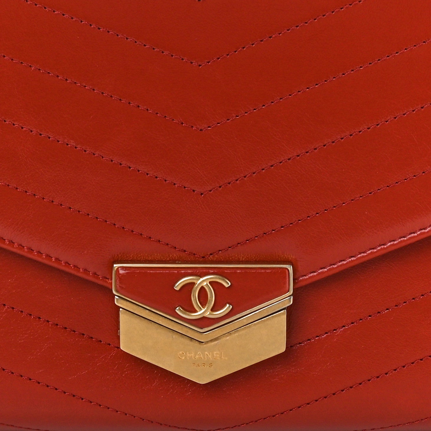 Chanel Calfskin Chevron Quilted Large Medal Flap Red 8 of 10