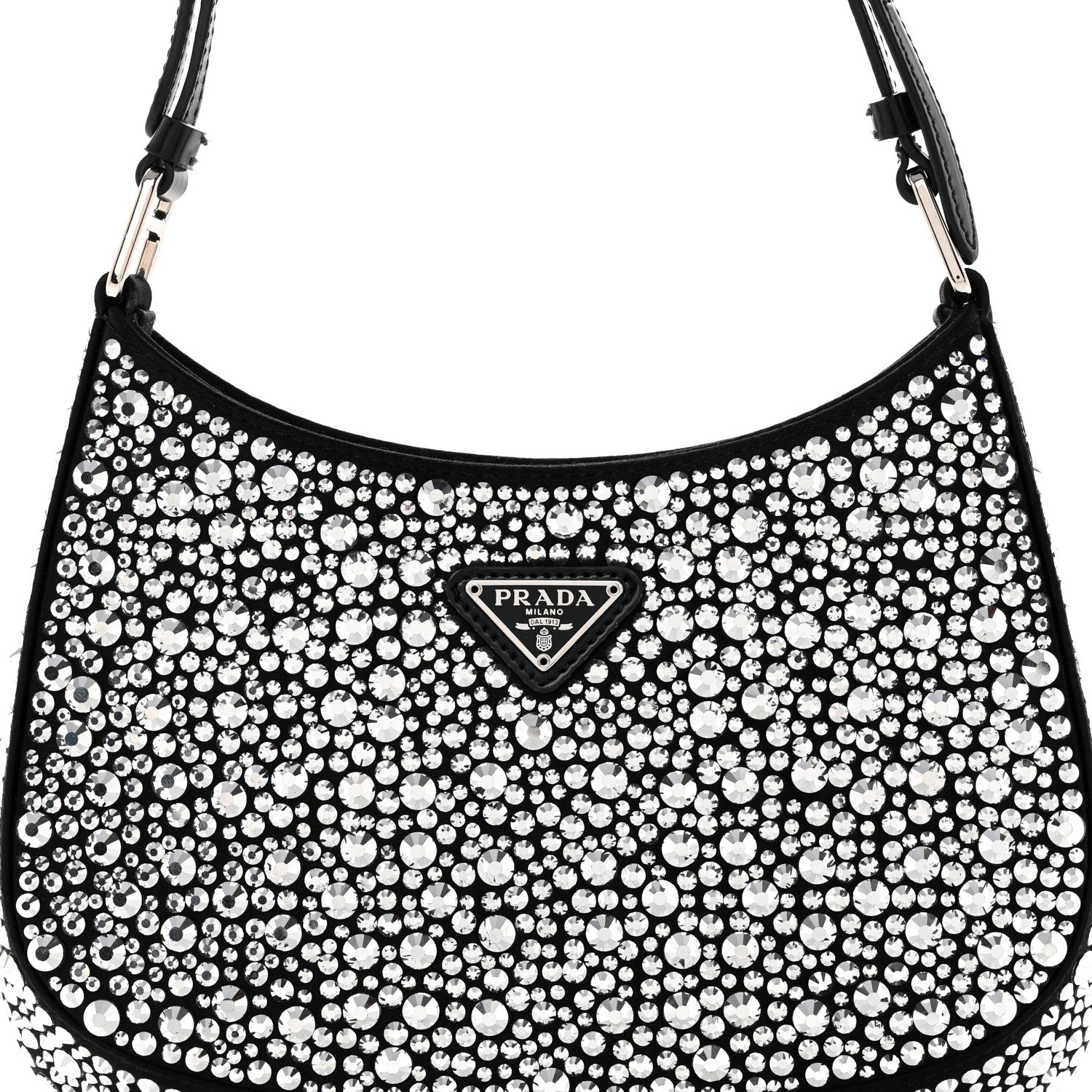 Prada Satin Crystal Cleo Adjustable Strap Shoulder Bag Metal 9 of 11