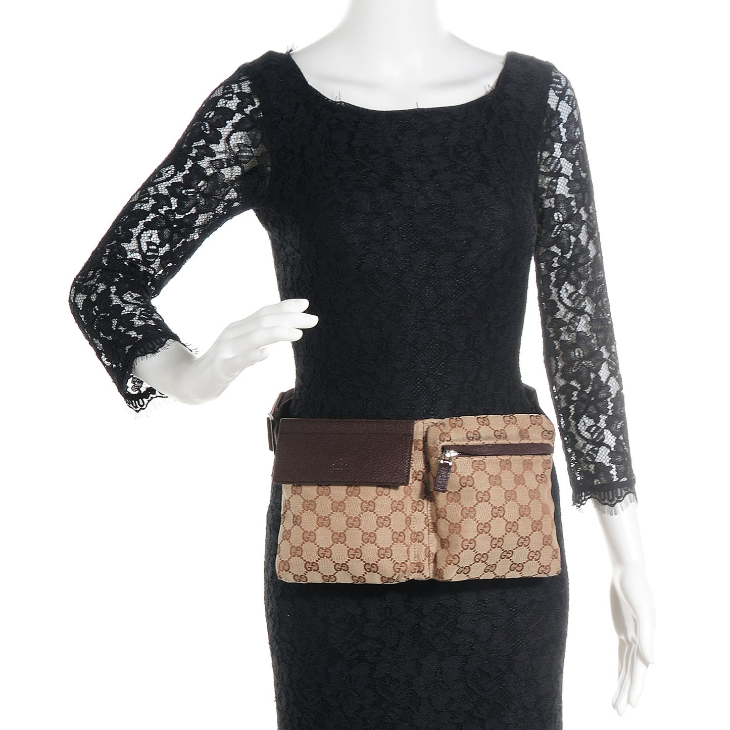 GG Monogram Double Pocket Belt Bag Dark Brown
