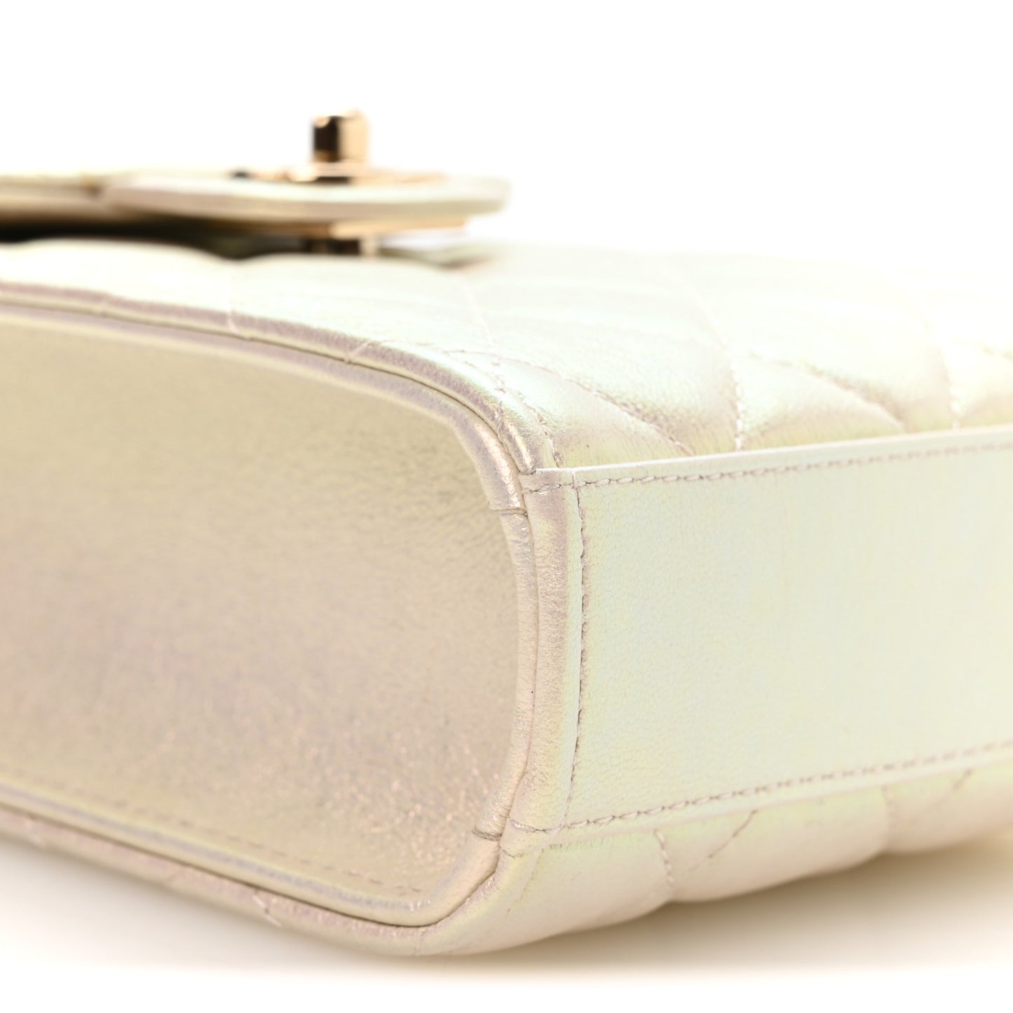 Iridescent Lambskin Quilted CC Phone Holder Ivory