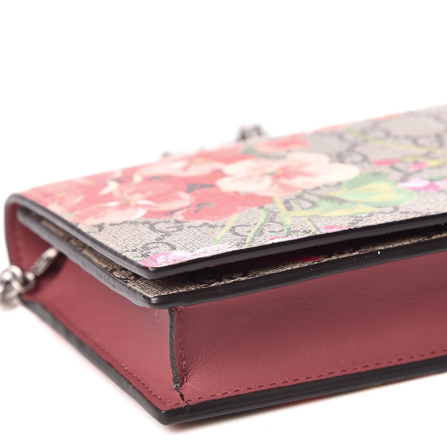 GG Supreme Monogram Blooms Chain Wallet Beige Multicolor Dry Rose