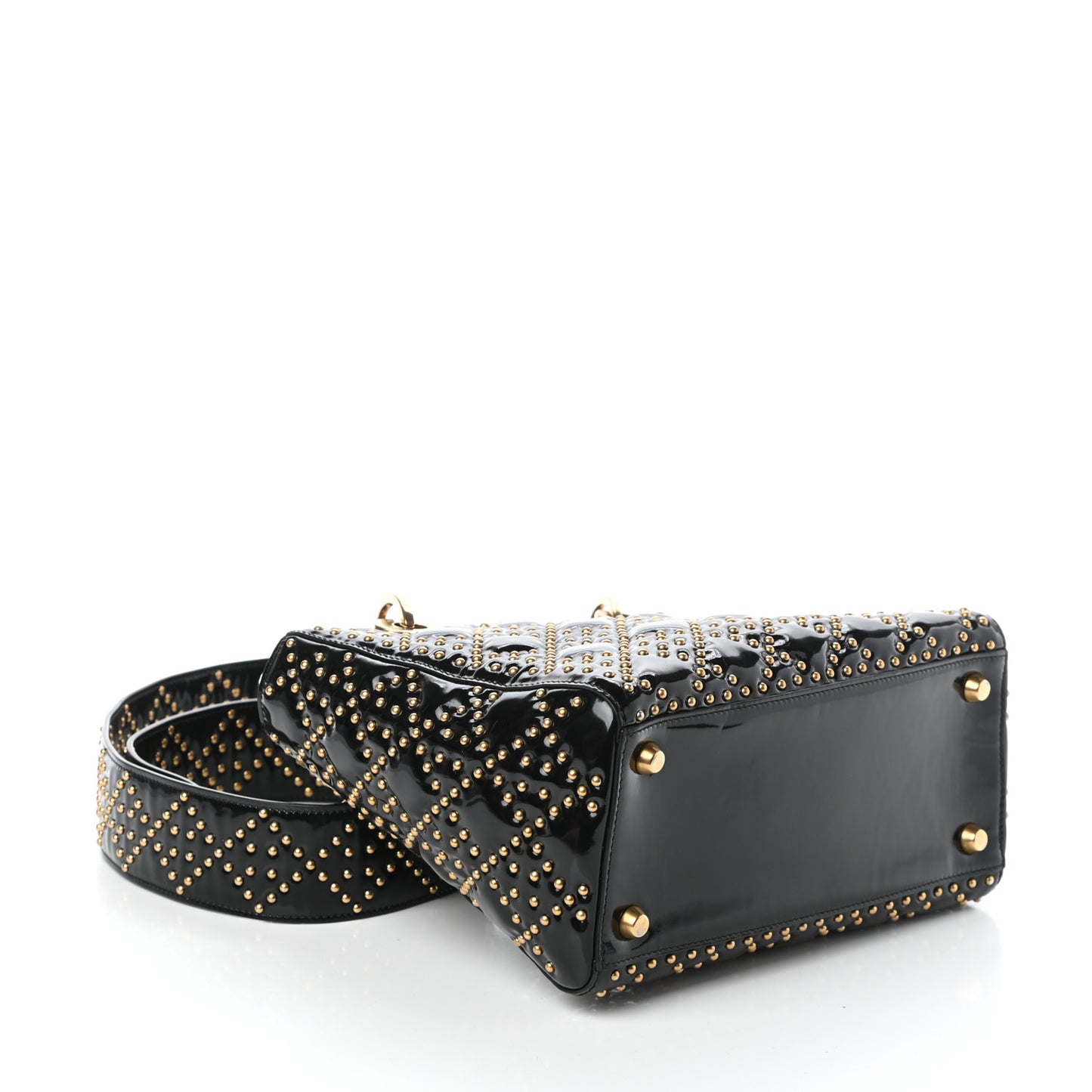 Patent Studded Medium Supple Lady Dior Black