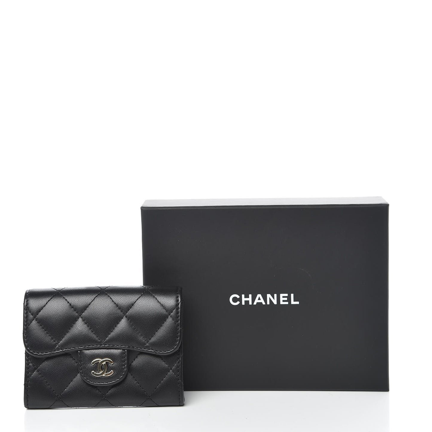 Lambskin Quilted Flap Card Holder Wallet Black