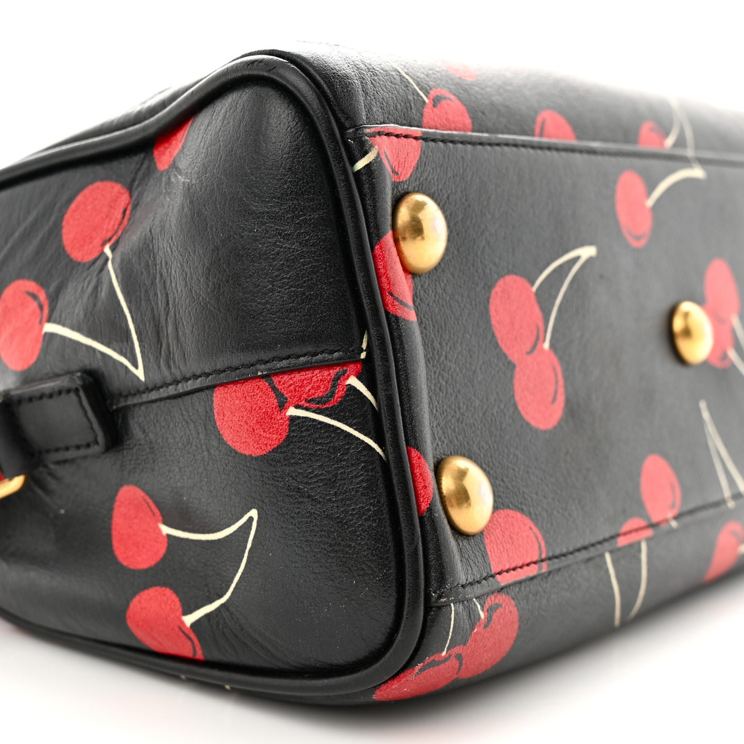 Calfskin Cherry Print Classic Baby Duffle Black Red