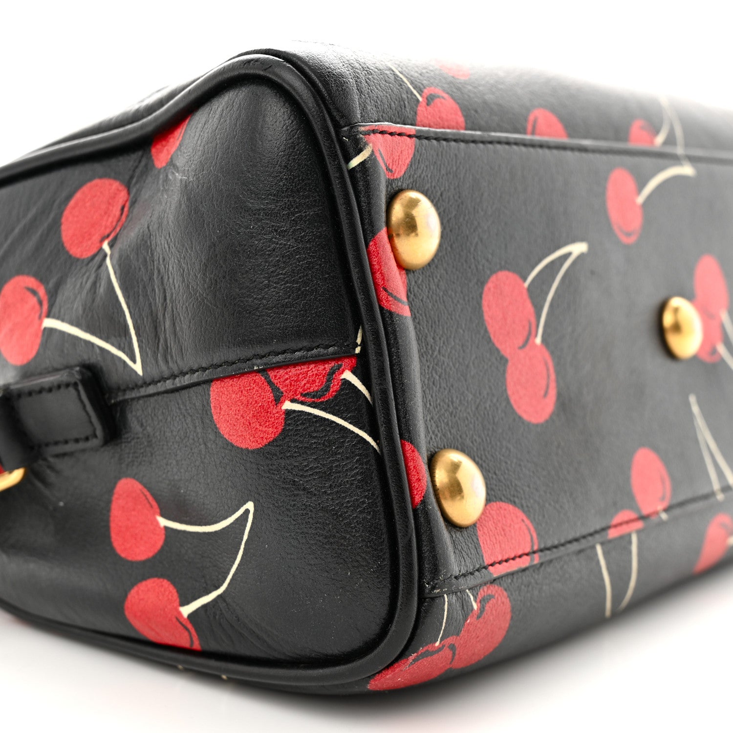 Saint Laurent Calfskin Cherry Print Classic Baby Duffle Black Red 9 of 16