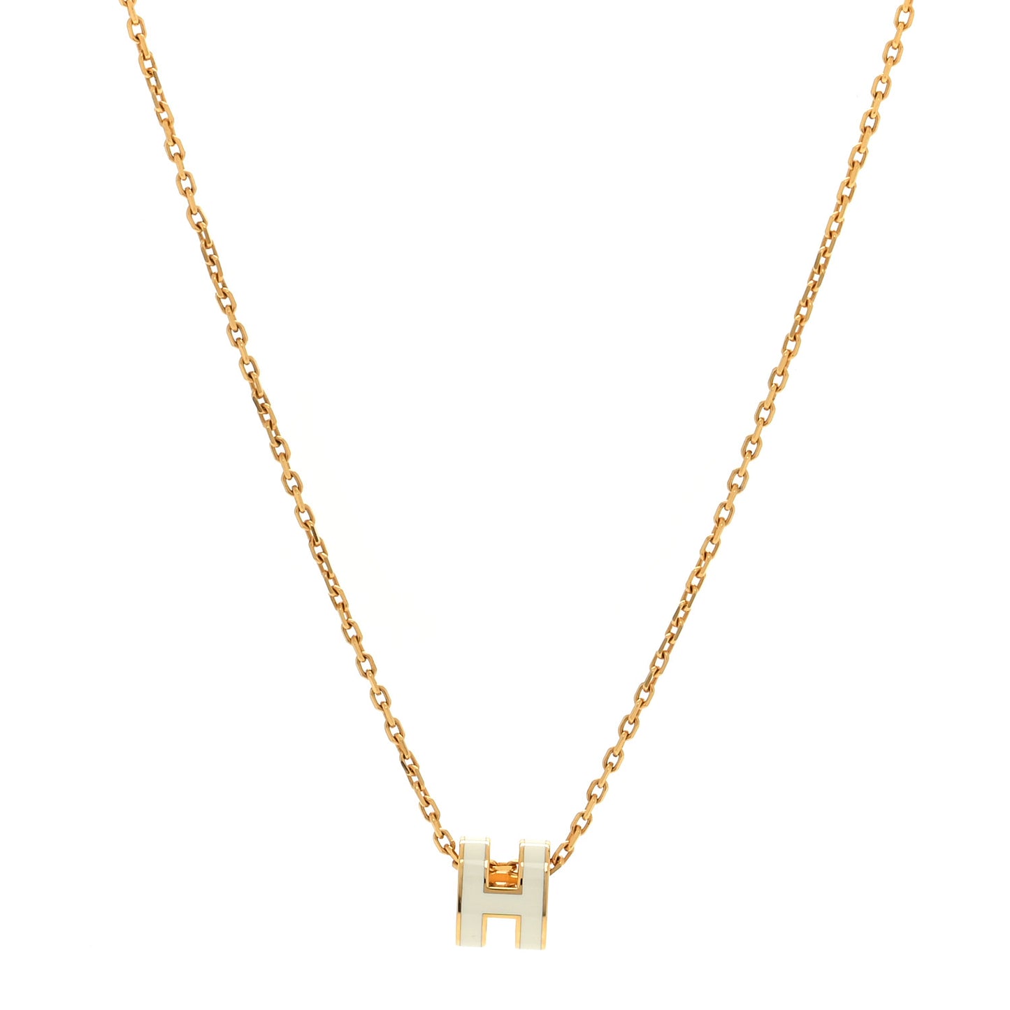 Lacquered Gold Mini Pop H Pendant Necklace White