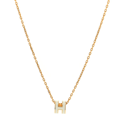 Hermes Lacquered Gold Mini Pop H Pendant Necklace White 1 of 6