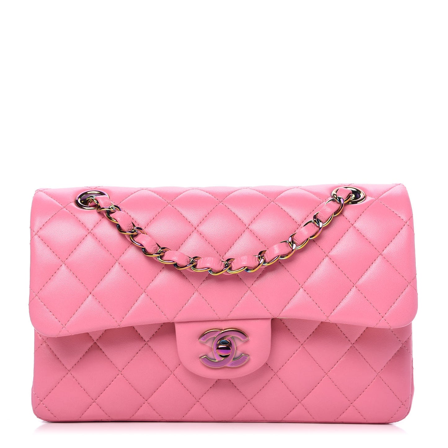 Lambskin Quilted Mini Rectangular Flap Pink Yellow