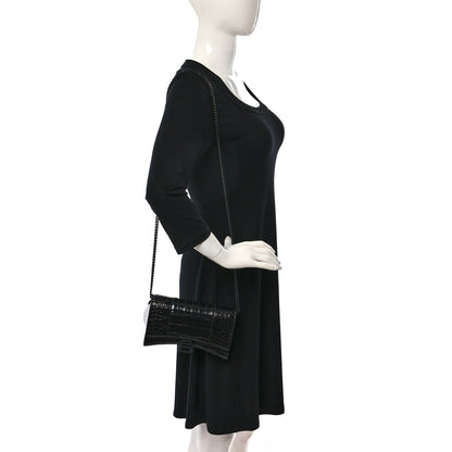 Balenciaga Shiny Calfskin Monochrome Crocodile Embossed Hourglass Chain Bag Black 2 of 8