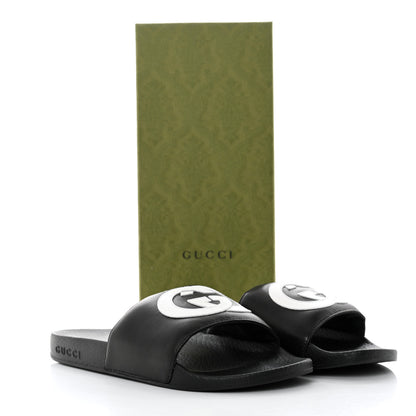 Gucci Nappa Miro Soft Calfskin Womens Interlocking G Slide Sandals 38 Black White 8 of 8