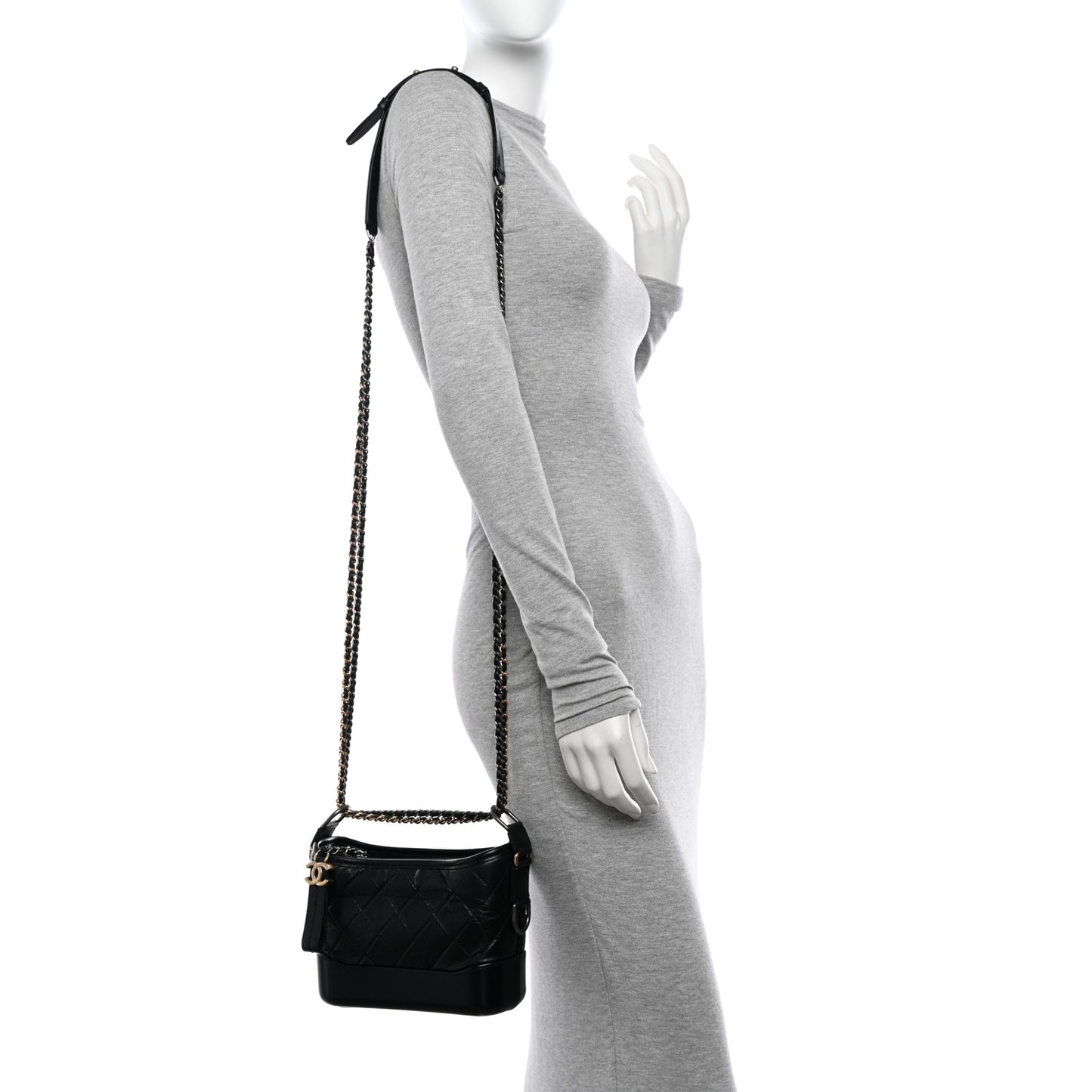 Aged Calfskin Quilted Small Gabrielle Hobo Black