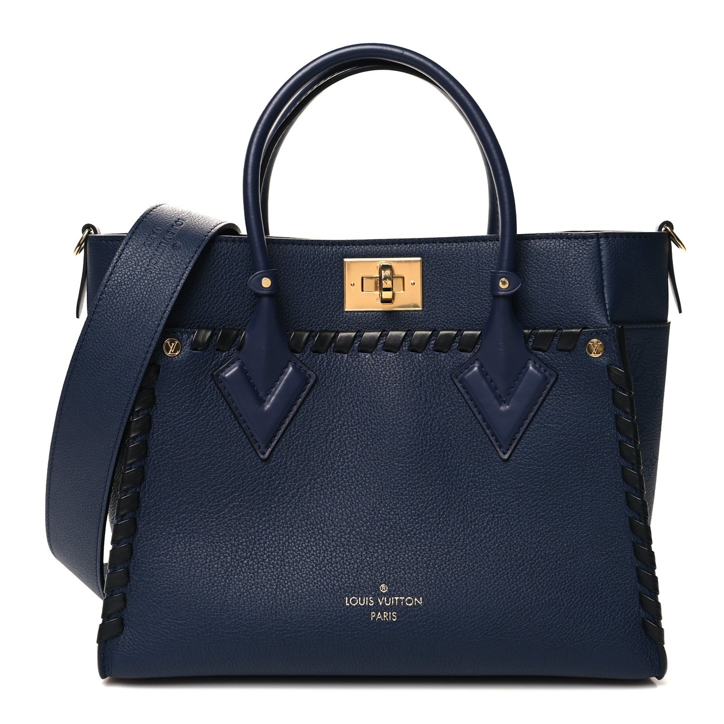 Calfskin Mahina Braided On My Side MM Navy Blue