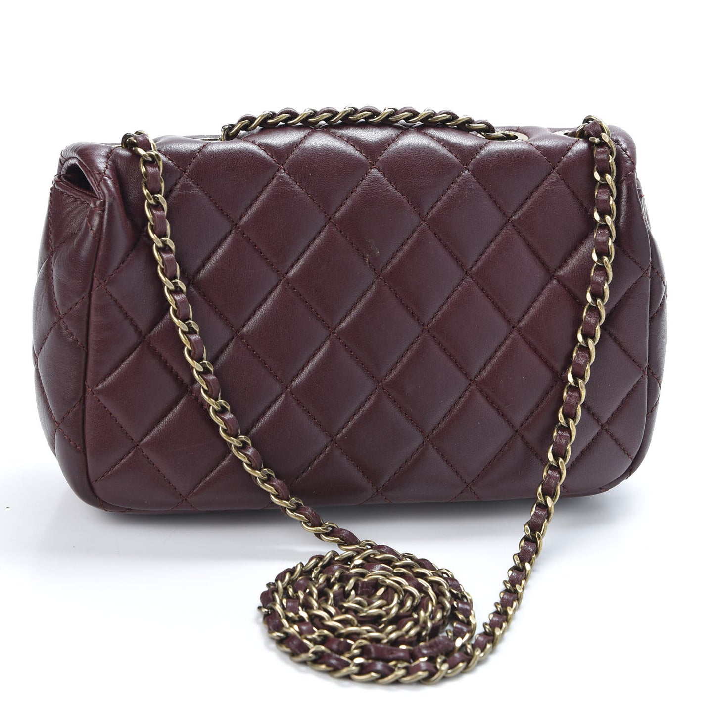 Lambskin Quilted Meat Packaged Mini Rectangular Flap Burgundy