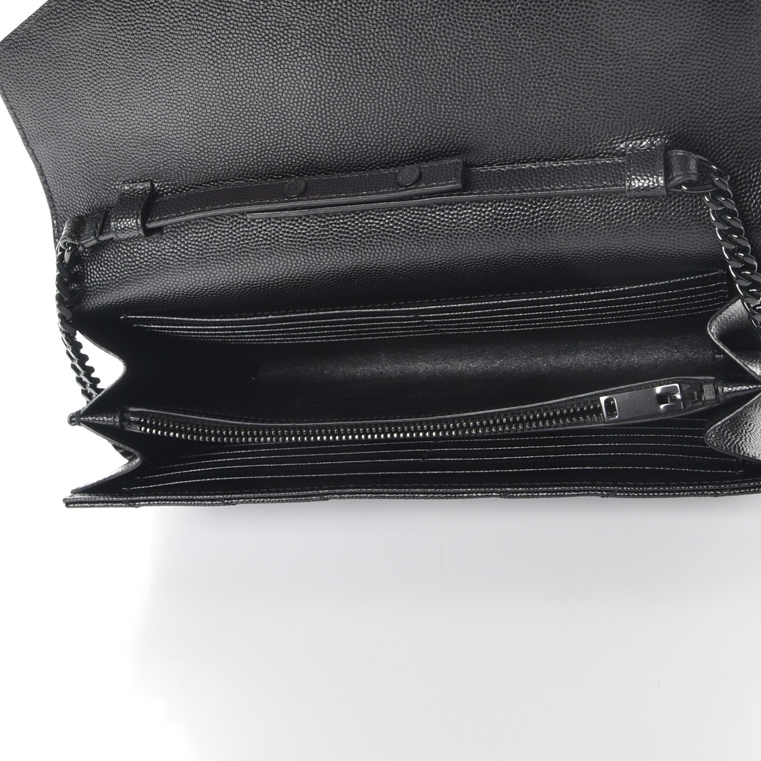 Saint Laurent Grain De Poudre Matelasse Chevron Monogram Chain Wallet Black 5 of 10