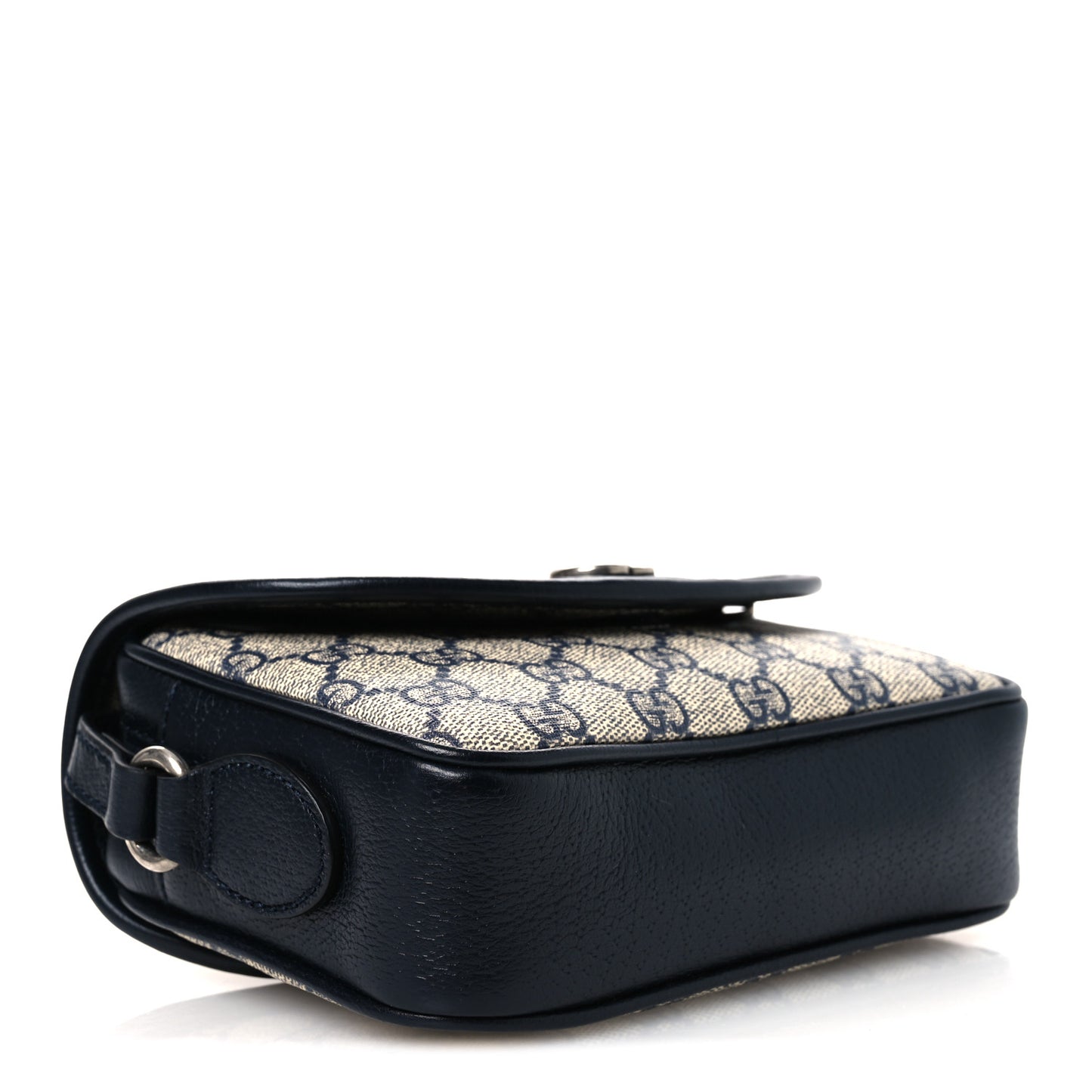 GG Supreme Monogram Textured Dollar Calfskin Mini Ophidia Flap Shoulder Bag Beige Blue