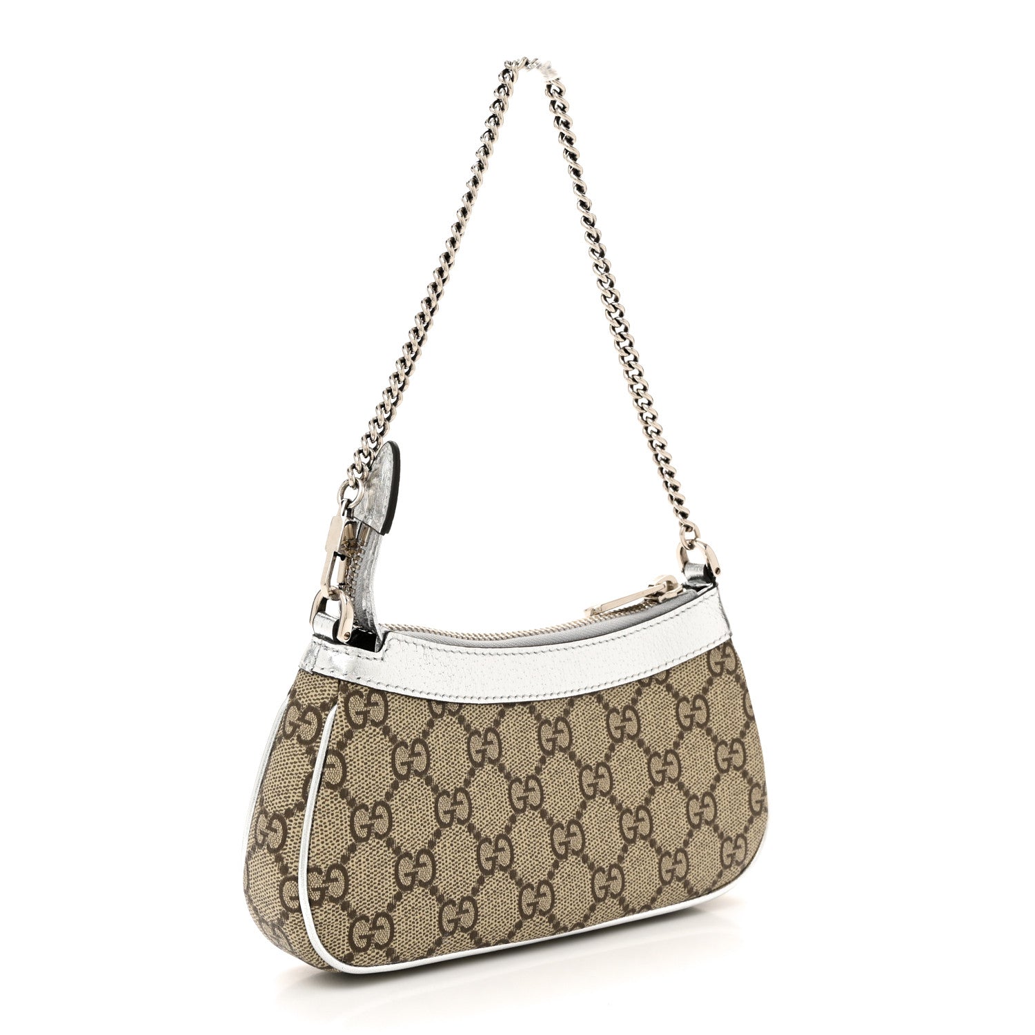 Gucci GG Supreme Monogram Lame Textured Dollar Calfskin Mini Ophidia Chain Bag Beige Ebony Silver 3 of 11