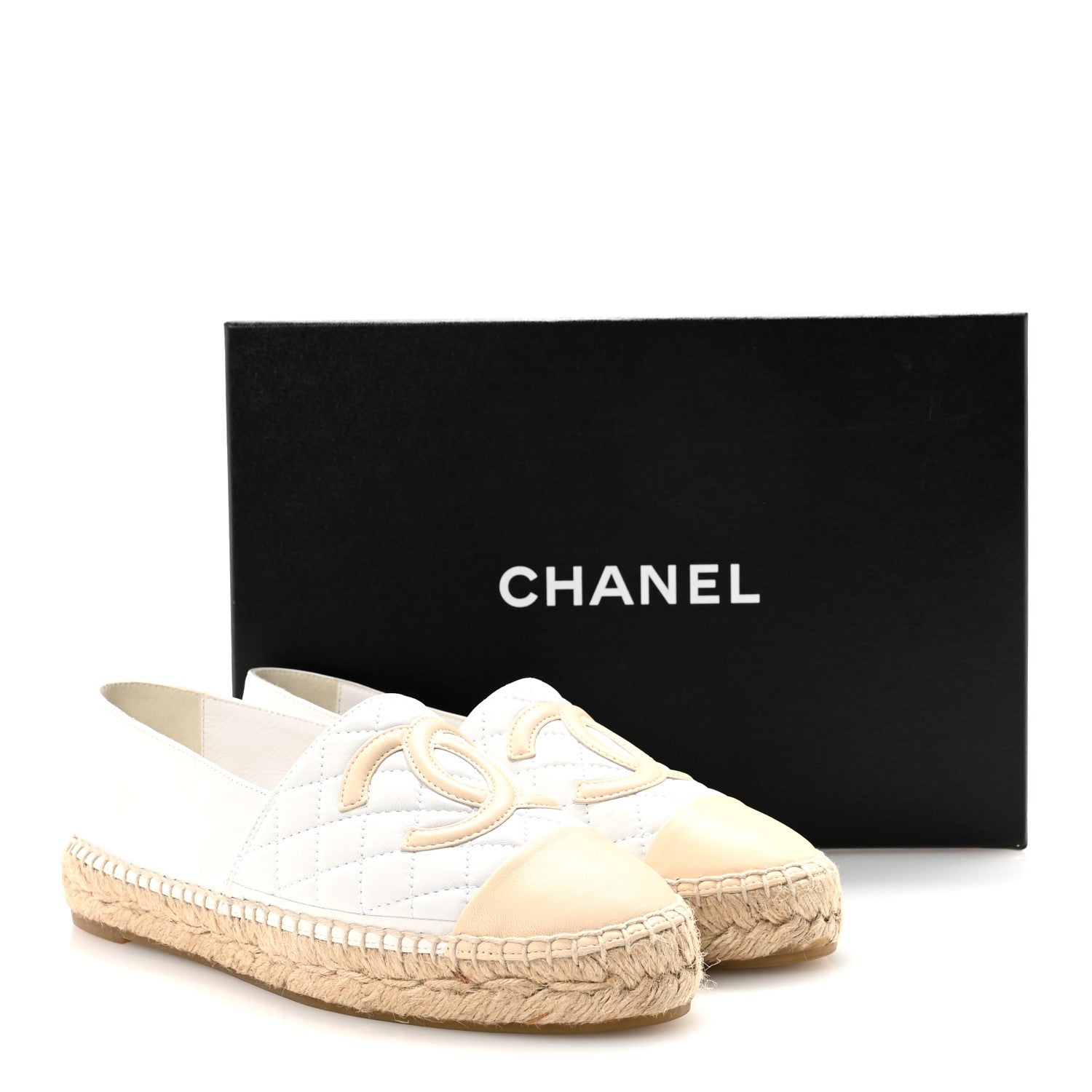 Chanel Lambskin Quilted CC Espadrilles 37 White Beige 10 of 10