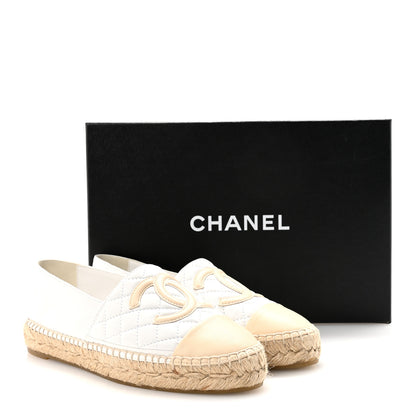 Chanel Lambskin Quilted CC Espadrilles 37 White Beige 10 of 10