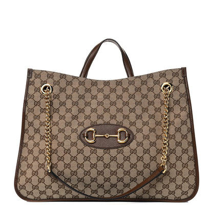Gucci Monogram Calfskin Large Horsebit 1955 Tote Bag Beige Brown Sugar 1 of 13