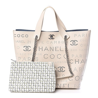 Chanel Calfskin Eyelet Large Shopping Tote Ivory 3 of 10