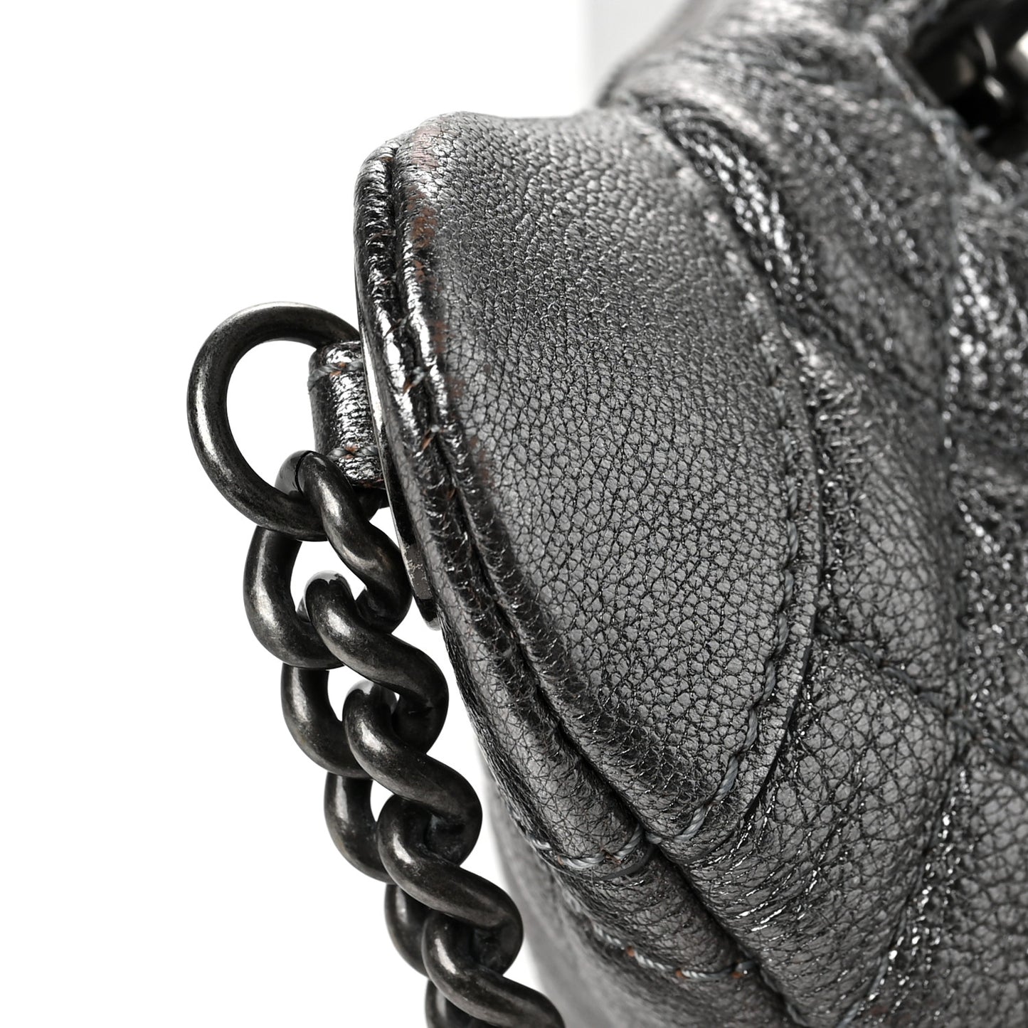 Metallic Calfskin Quilted Banane Waist Bag Fanny Pack Silver