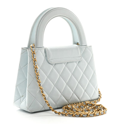 Chanel Shiny Aged Calfskin Quilted Nano Kelly Shopper Light Blue 3 of 11