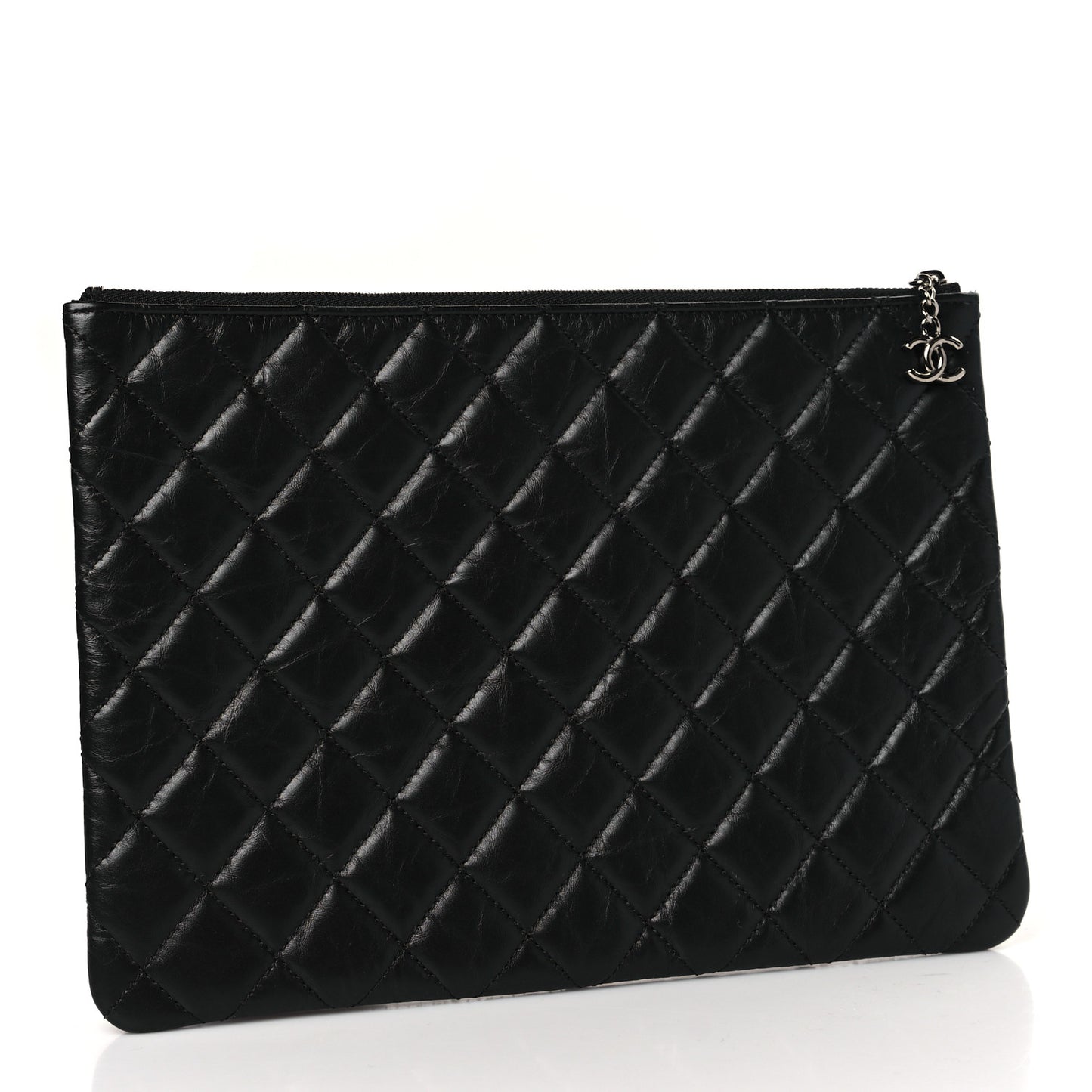 Tweed Patchwork Aged Calfskin Quilted Medium Cosmetic Case Black