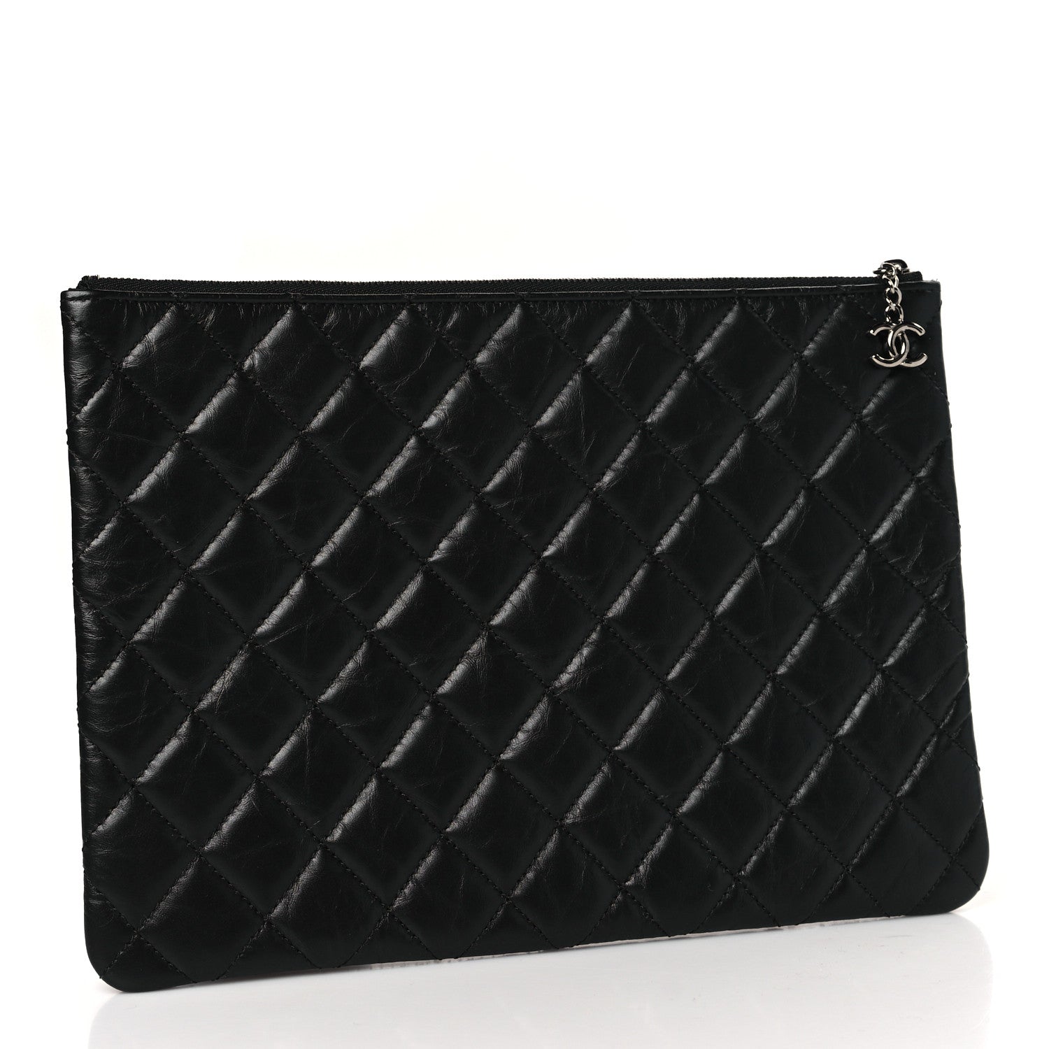 Chanel Tweed Patchwork Aged Calfskin Quilted Medium Cosmetic Case Black 3 of 9