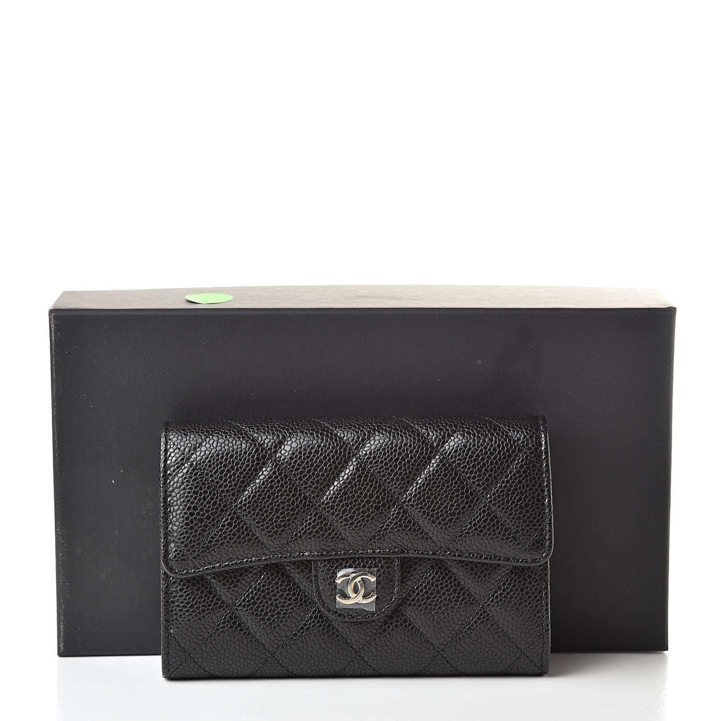 Caviar Quilted Medium Flap Wallet Black