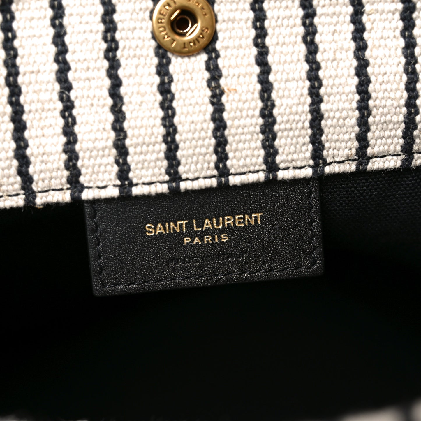 Linen Calfskin Striped Rive Gauche Bucket Bag Grey Cream Black