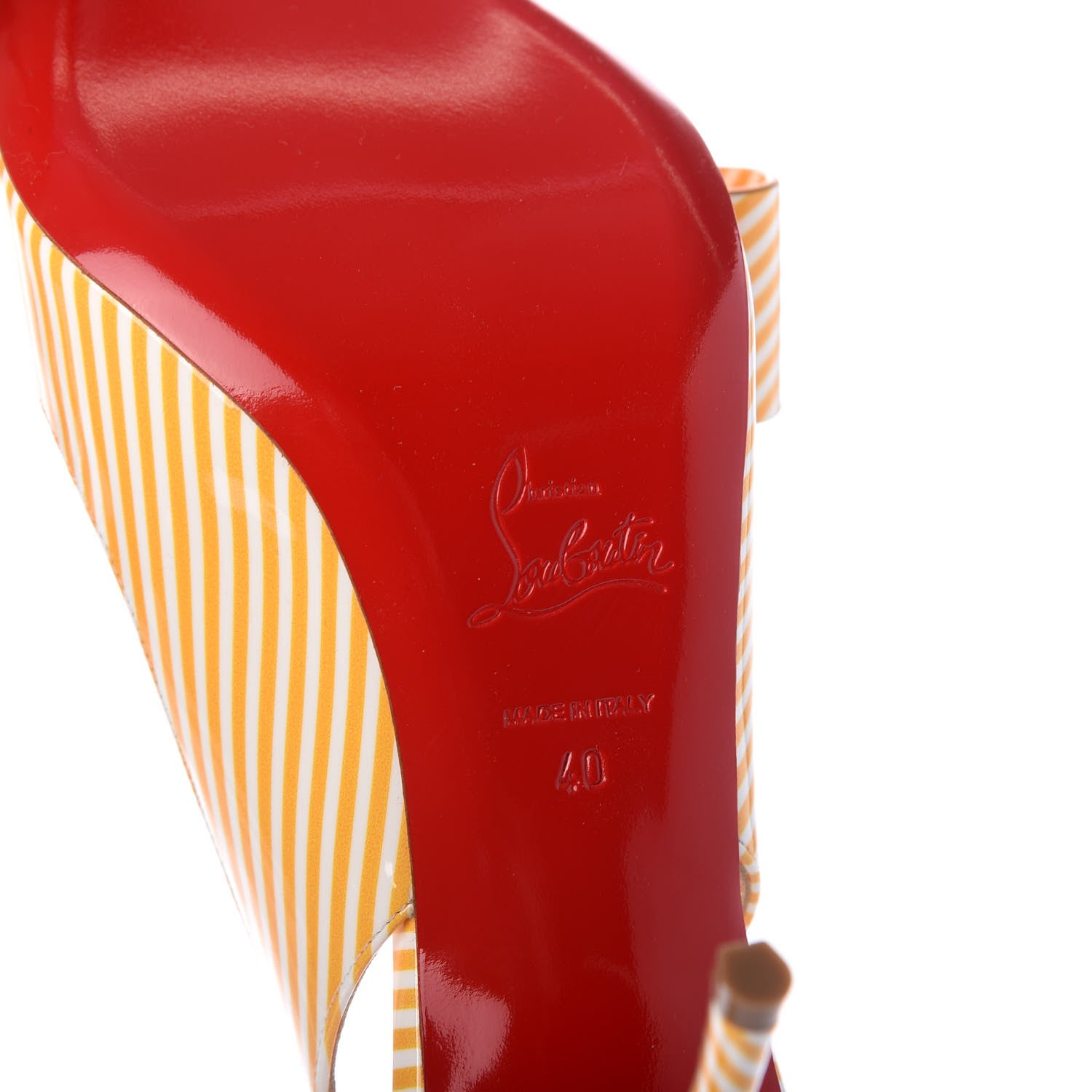 Christian Louboutin Patent Stripes Clare Nodo 80 Pumps 40 Banana White 8 of 8