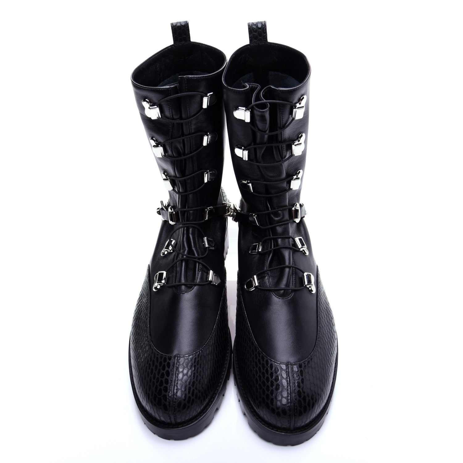 Christian Louboutin Calfskin Snake Print Horse Guarda Flat Boots 40.5 Black 10 of 12