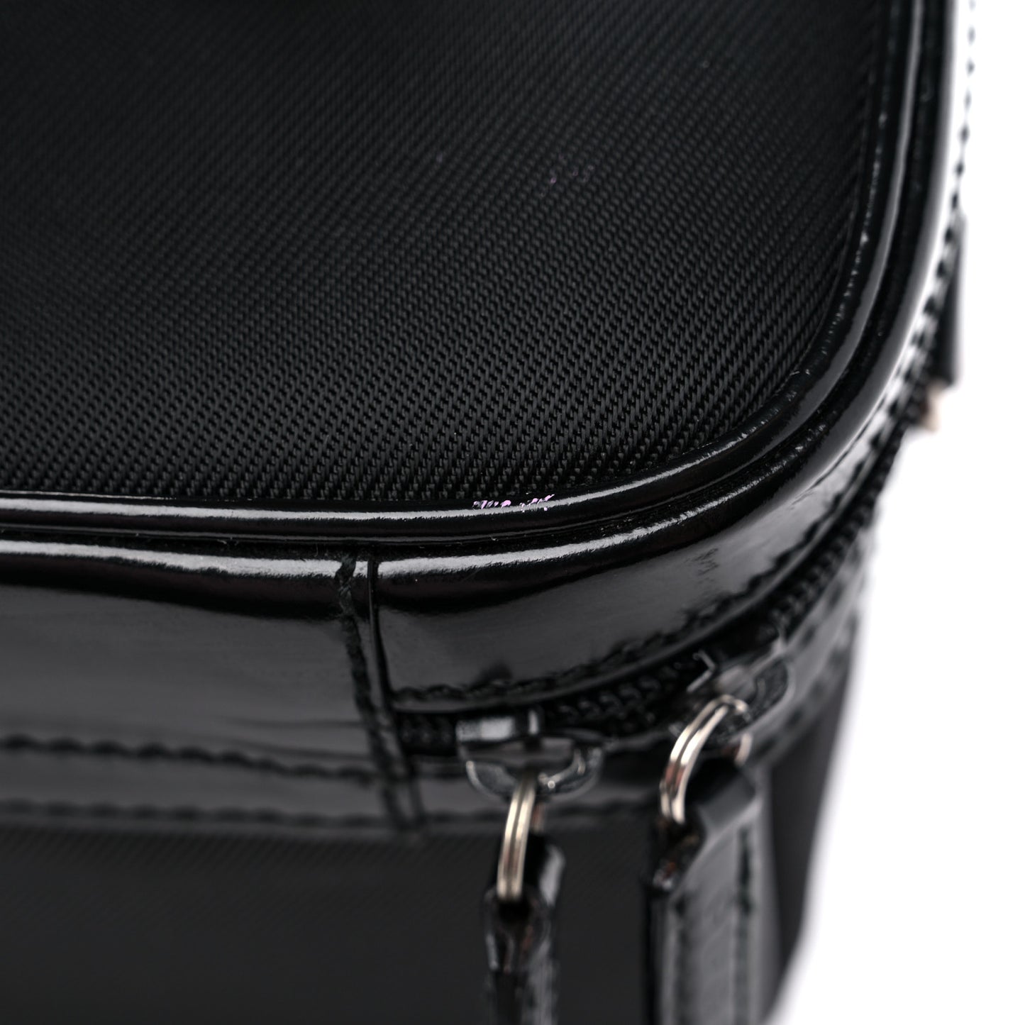 Canvas Patent Calfskin Bamboo Cosmetic Case Black