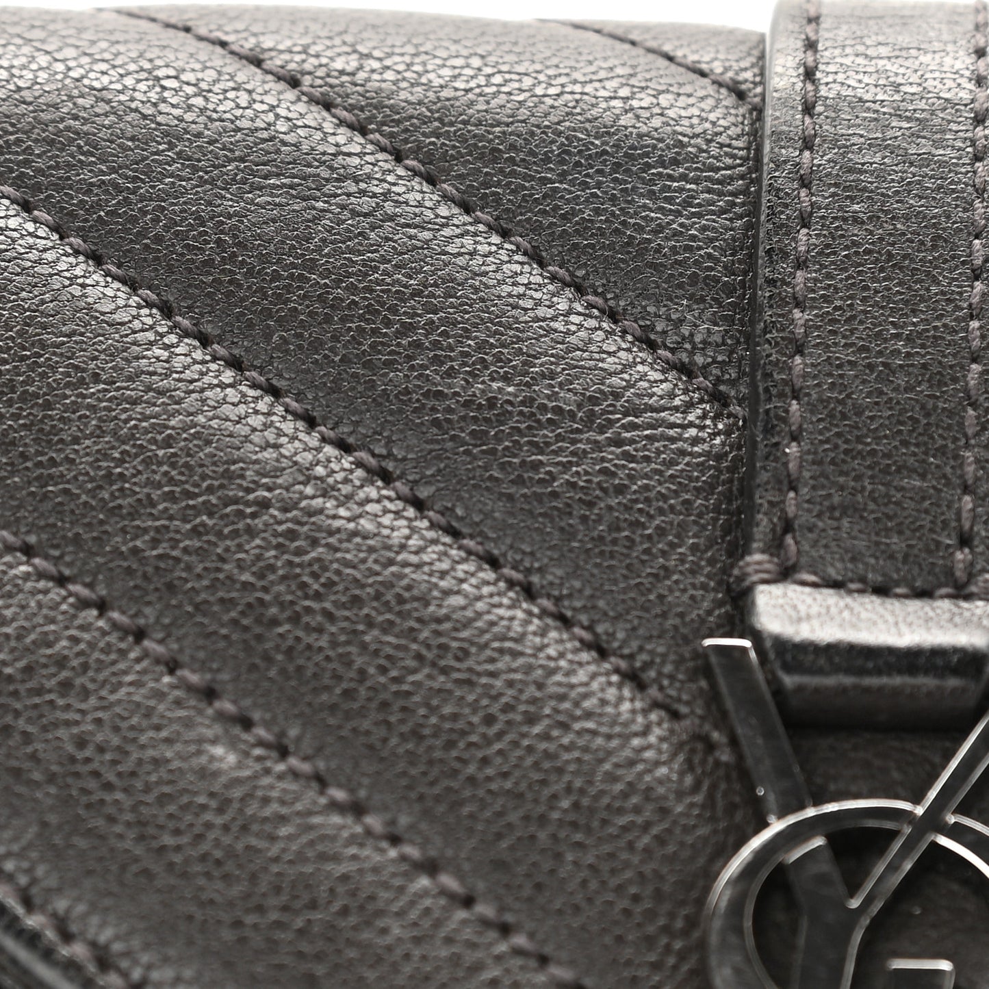 Sheepskin Matelasse Chevron Monogram College Chain Wallet Coal