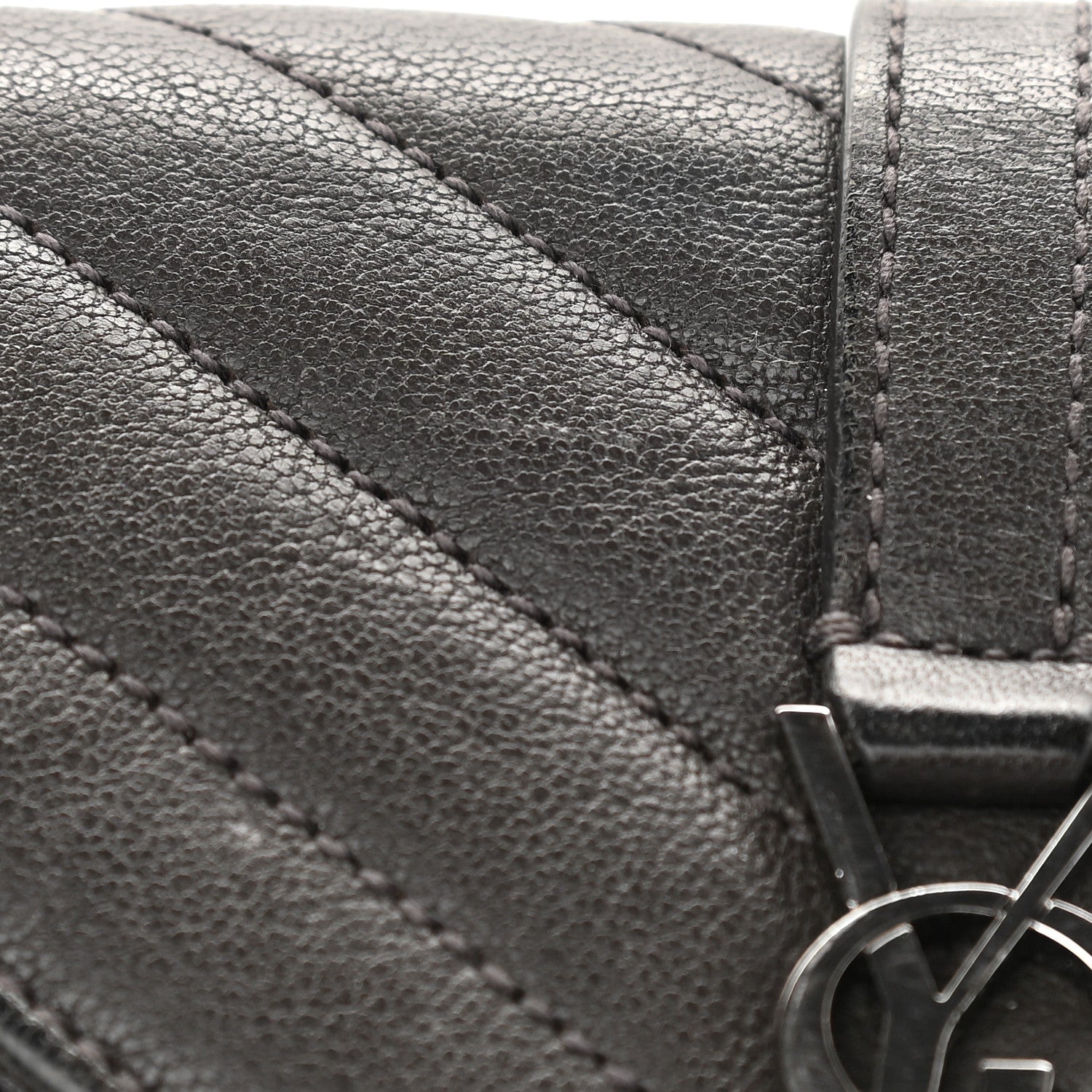 Saint Laurent Sheepskin Matelasse Chevron Monogram College Chain Wallet Coal 11 of 13
