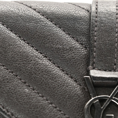 Saint Laurent Sheepskin Matelasse Chevron Monogram College Chain Wallet Coal 11 of 13