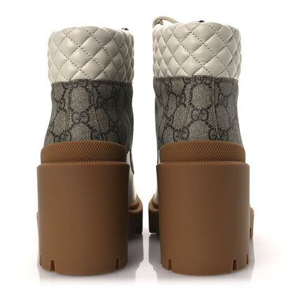 Gucci Calfskin GG Supreme Monogram Nappa Quilted Lace Up Ankle Boots 42 Mystic White Beige 6 of 12