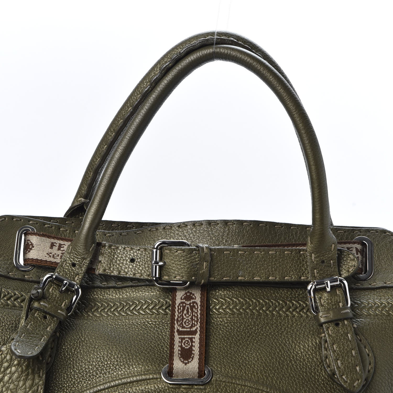 Fendi Calfskin Romano Selleria Large Villa Borghese Tote Green 12 of 12